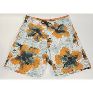 Maui & Sons Board Shorts Mens 38 Orange Blue White Hawaiian Lace Up